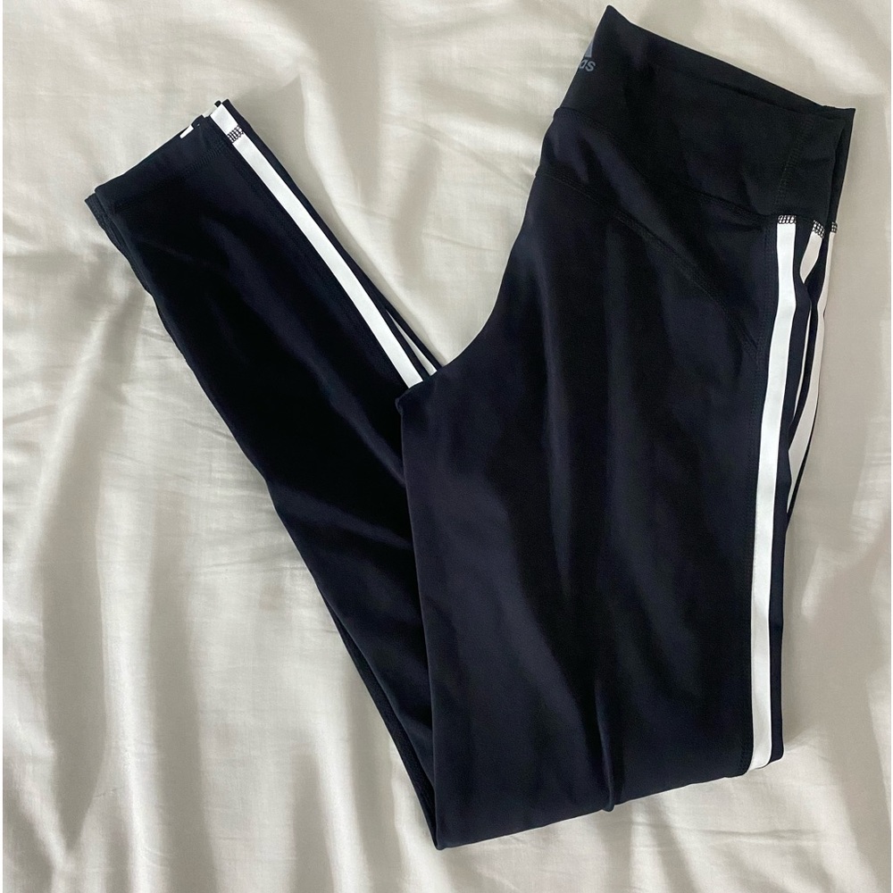 adidas Black Leggings with White Stripes